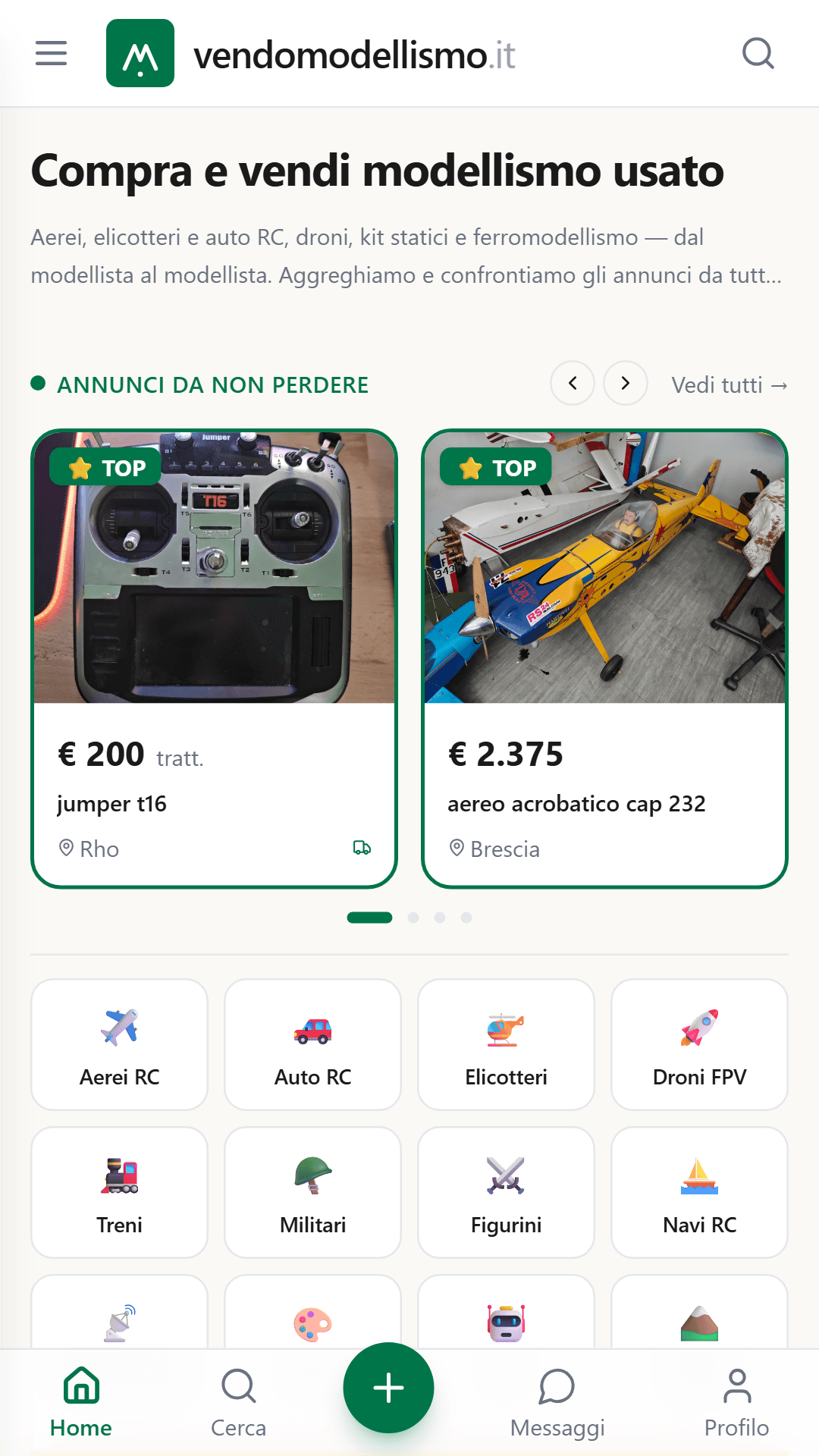 Schermata dell'app VendoModellismo