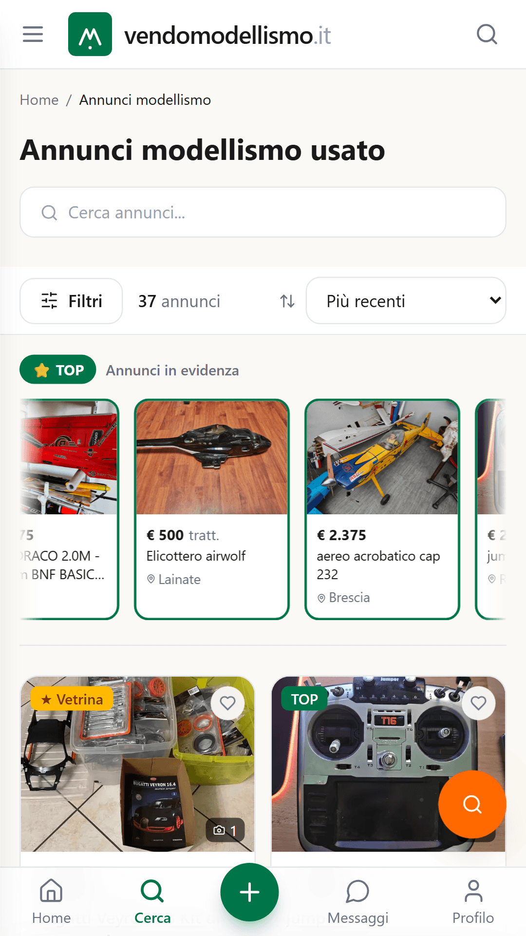 Schermata dell'app VendoModellismo