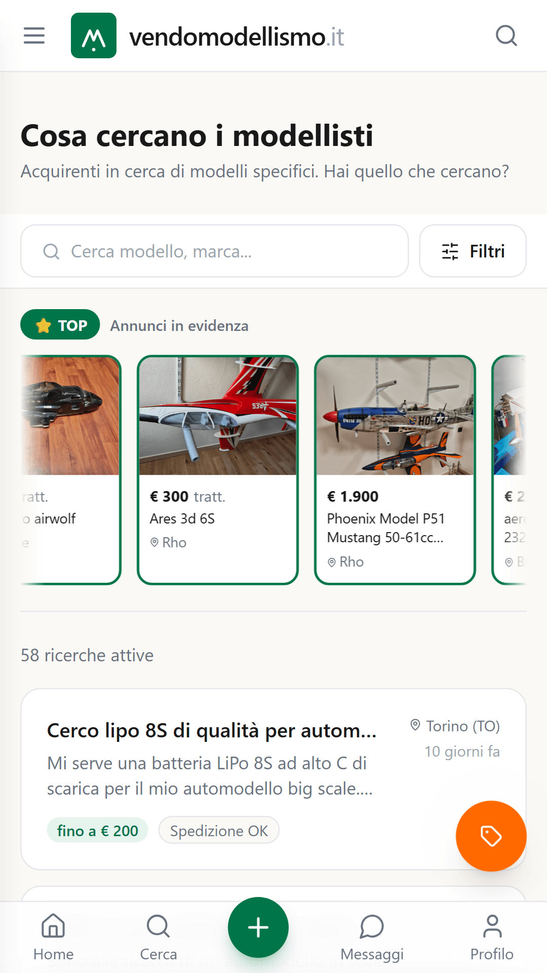 Schermata dell'app VendoModellismo
